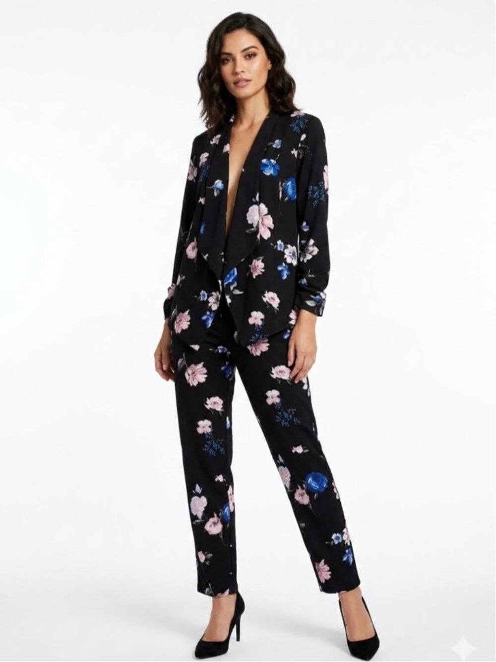 Jules & Leopold Blk Blue & Pink Floral Blazer & Pant 2 Piece Co-Ord Suit Set 414